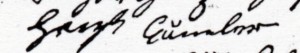 The signature of Hans Cumler/Kumler on the list of the ship "Crown," 1749